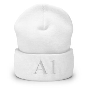 A1 White on White cuffed beanie